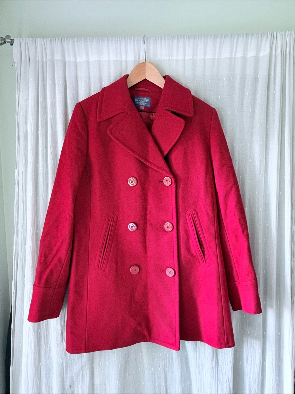 Pendleton Red Double-Breasted Wool Peacoat